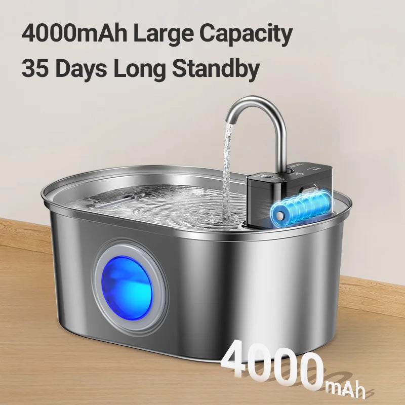 ROJECO Smart Wireless Pet Water Fountain (Stainless Steel)