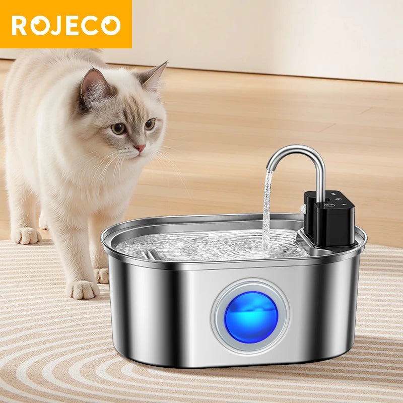 ROJECO Smart Wireless Pet Water Fountain (Stainless Steel)