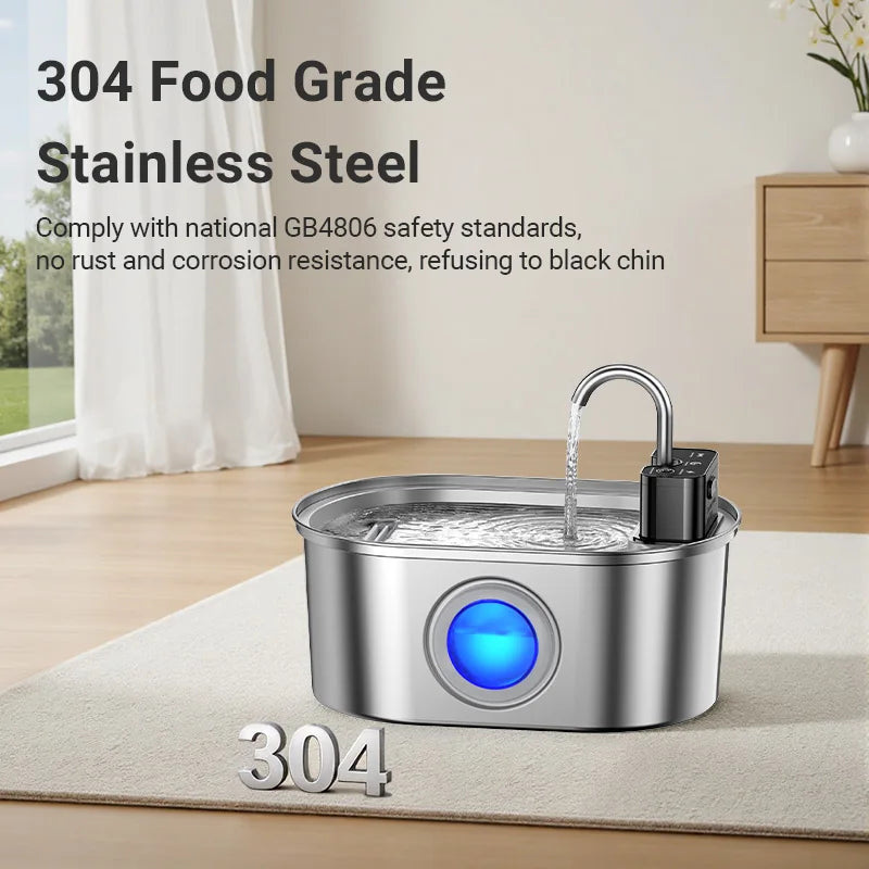 ROJECO Smart Wireless Pet Water Fountain (Stainless Steel)